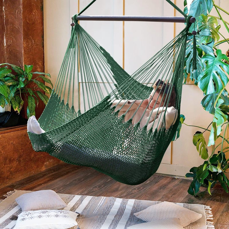 Bathonly Large Hammock Chair with Spreader Bar, Caribbean Hammock Swing Chair, XL Hammock Chair Outdoor Indoor, 330 LBS Weight Capacity, Green - Image 1